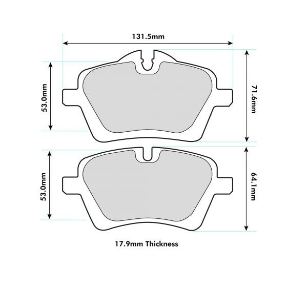 PBS ProTrack Brake Pads 131.6mm x 71.4mm 8471PT - Front