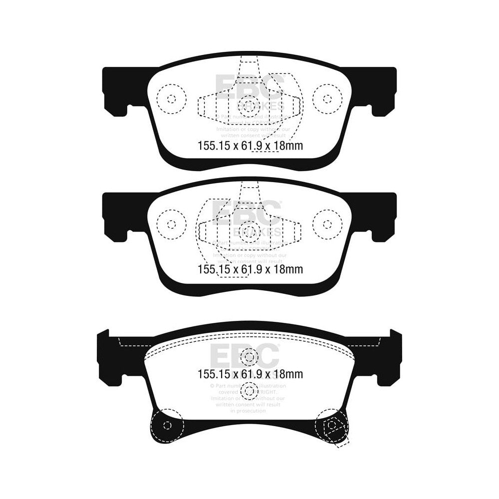 EBC Greenstuff 2000 Brake Pads 155.15mm x 61.9mm DP22242 - Front