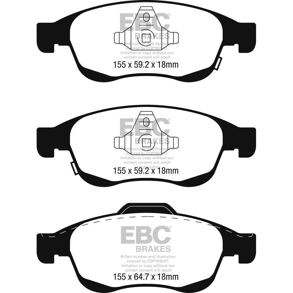 EBC Greenstuff 2000 Brake Pads 155mm x 64.7mm DP22247 - Front
