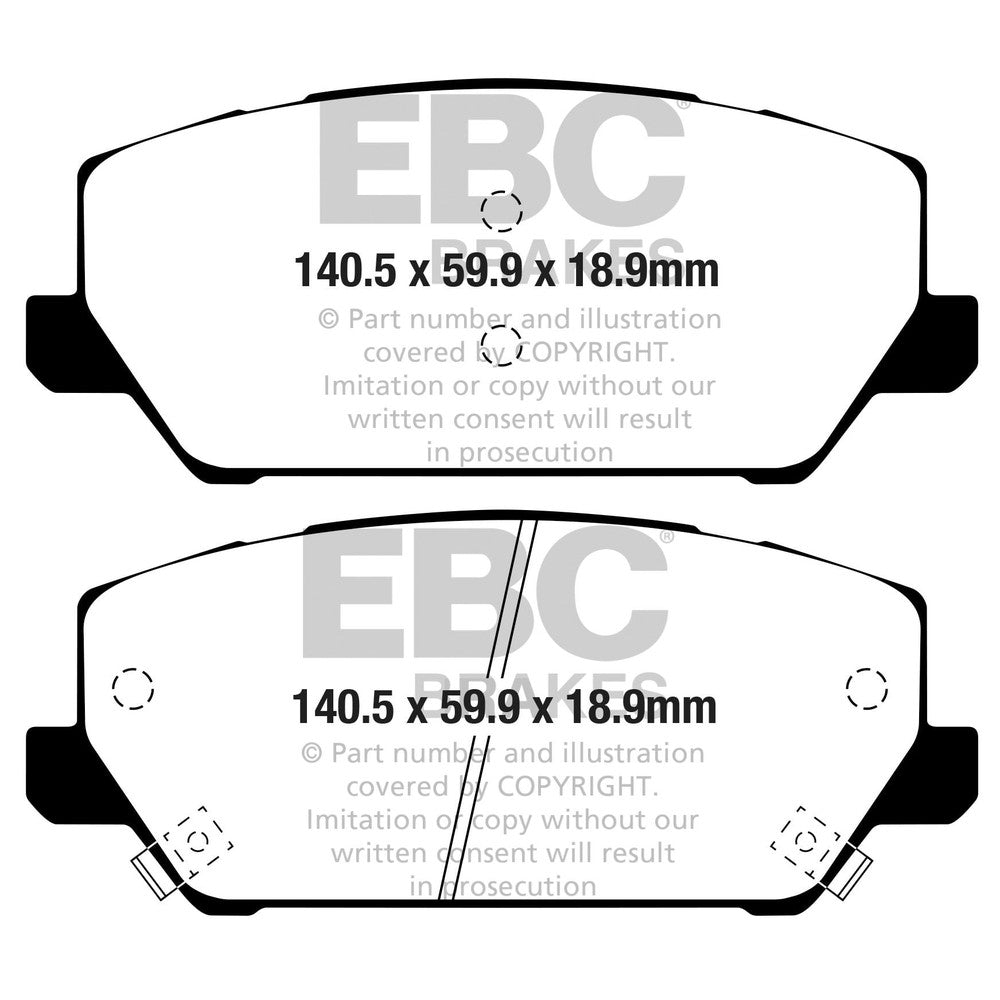 EBC Yellowstuff Brake Pads 140.5mm x 59.9mm DP42343R - Front