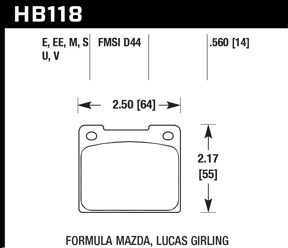 HAWK DTC 70 Brake Pads 64mm x 55mm HWK-HB118U.560 - Front