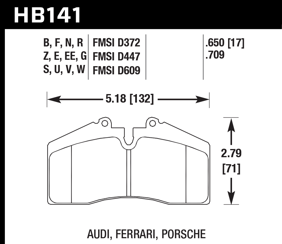 HAWK DTC 30 Brake Pads 132mm x 71mm HWK-HB141W.650 - Front