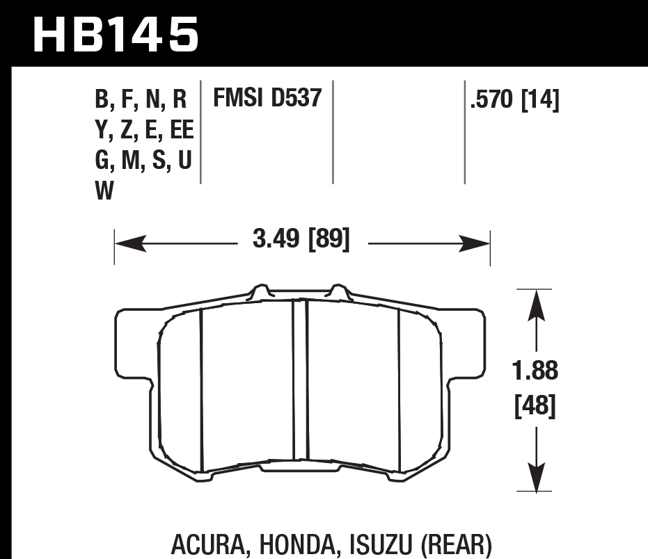 HAWK DTC 70 Brake Pads 89mm x 48mm HWK-HB145U.570 - Rear