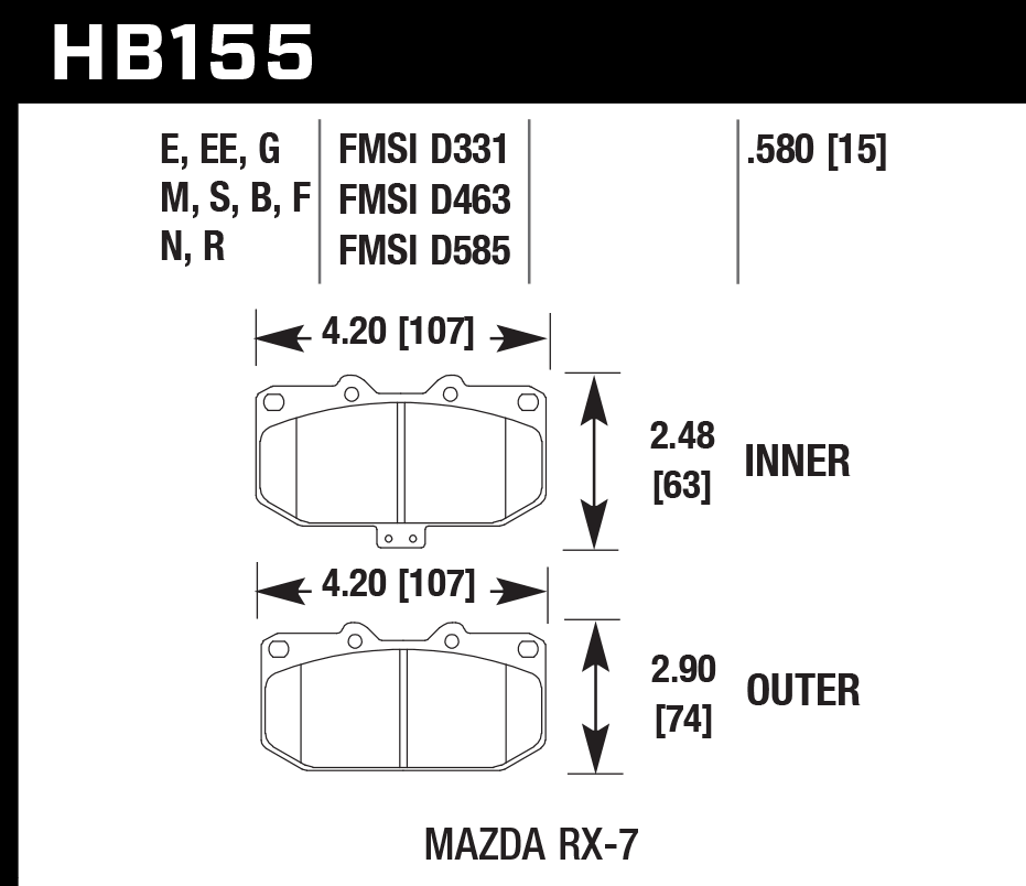 HAWK Black Brake Pads 107mm x 63mm HWK-HB155M.580 - Rear