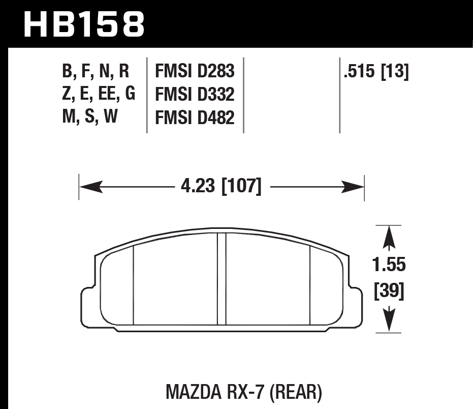 HAWK DTC 60 Brake Pads 107mm x 39mm HWK-HB158G.515 - Rear