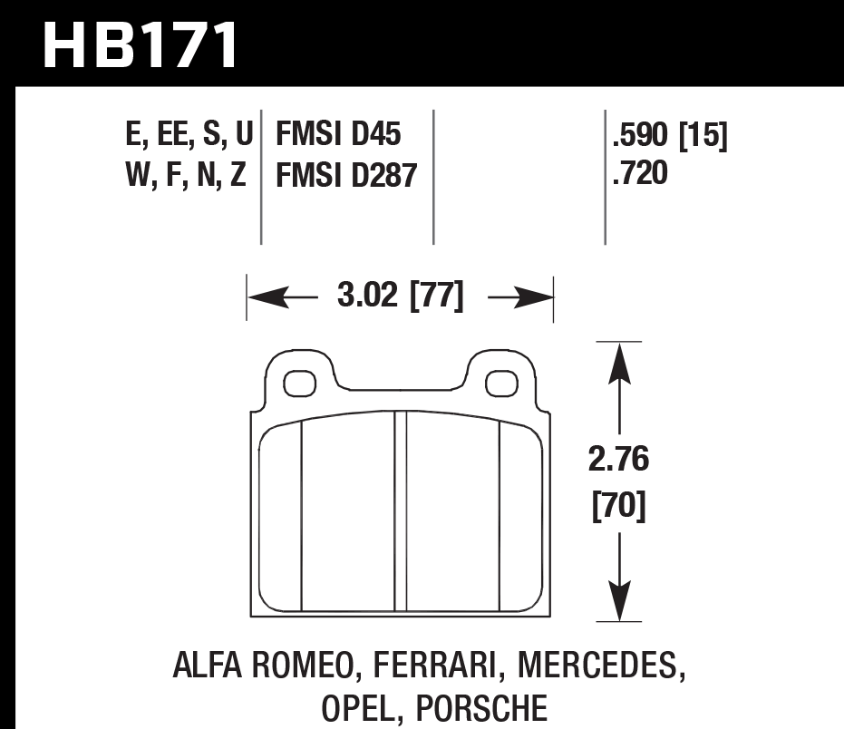 HAWK HPS Brake Pads 77mm x 70mm HWK-HB171F.590 - Front
