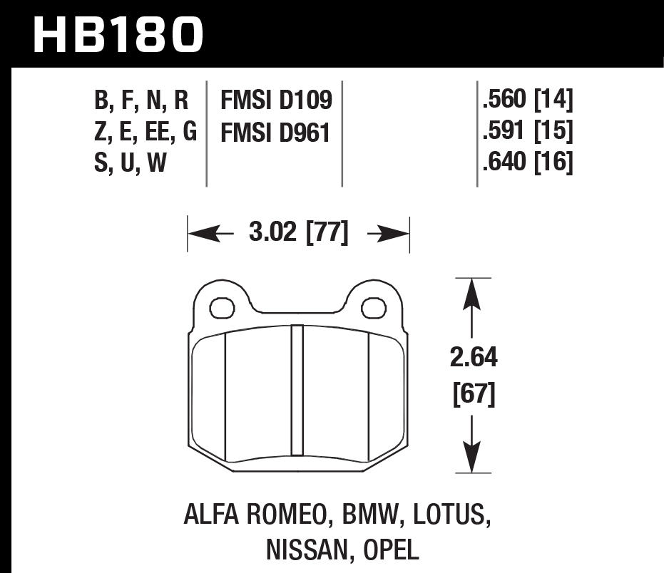 HAWK ER-1 Brake Pads 77mm x 67mm HWK-HB180D.560 - Rear