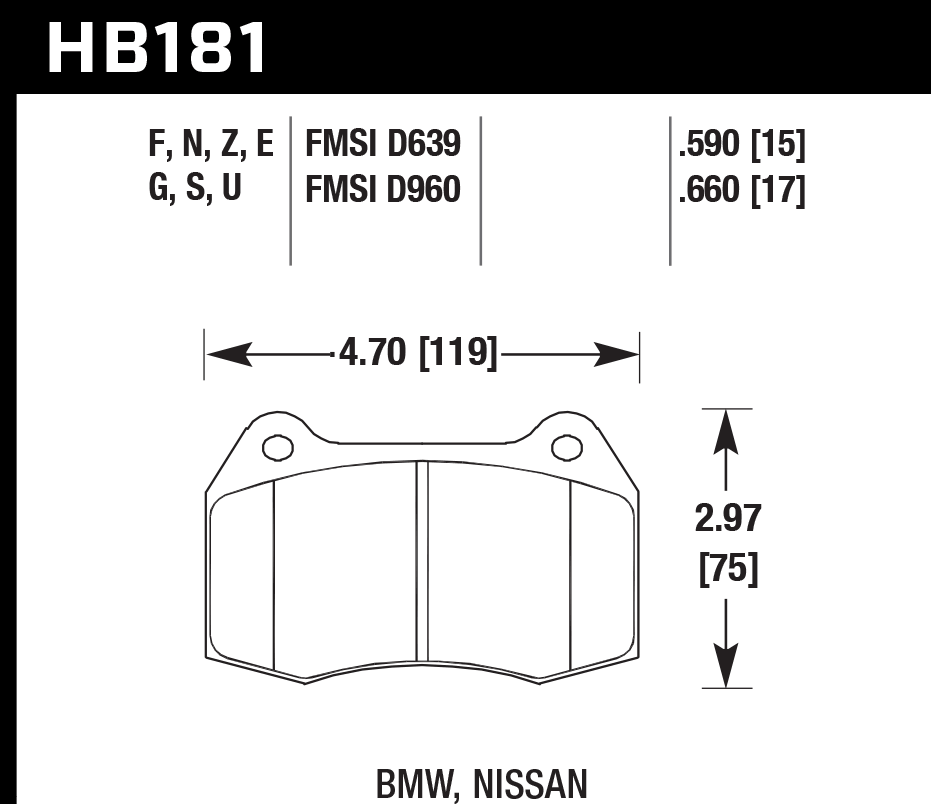 HAWK HPS Brake Pads 119mm x 75mm HWK-HB181F.660 - Front