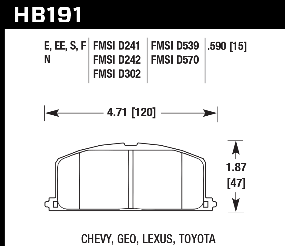 HAWK Blue 9012 Brake Pads 120mm x 47mm HWK-HB191E.590 - Front
