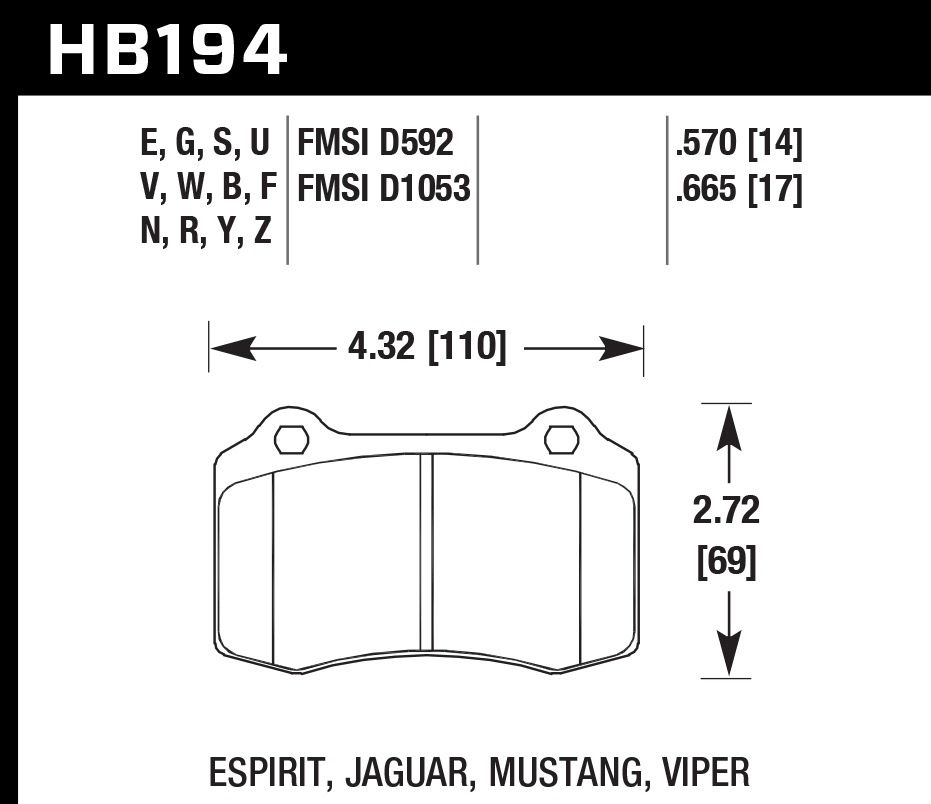 HAWK DTC 70 Brake Pads 110mm x 69mm HWK-HB194U.570 - Rear