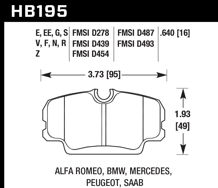 HAWK HP Plus Brake Pads 95mm x 49mm HWK-HB195N.640 - Front