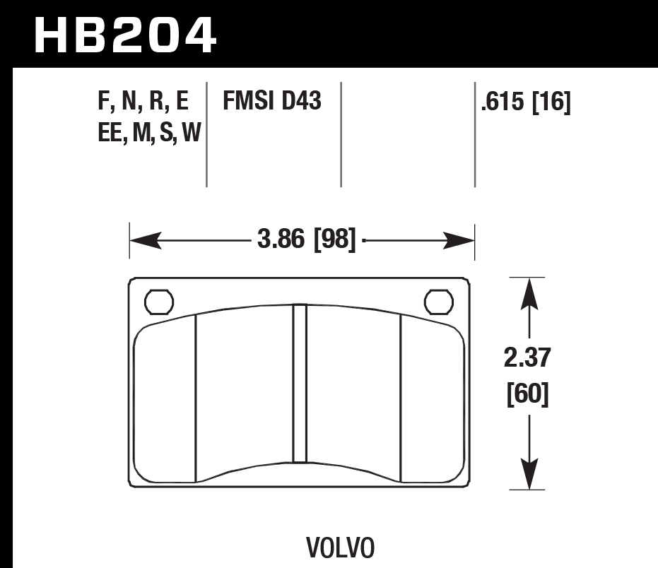 HAWK ER-1 Brake Pads 98mm x 60mm HWK-HB204D.615 - Front