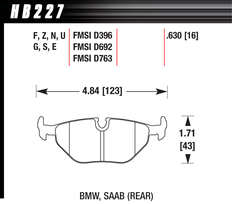 HAWK HT-10 Brake Pads 123mm x 43mm HWK-HB227S.630 - Rear