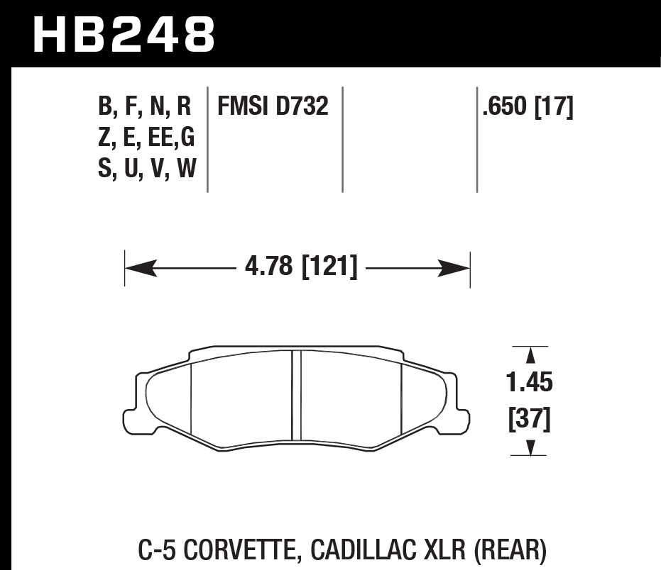 HAWK PC Brake Pads 121mm x 37mm HWK-HB248Z.650 - Rear