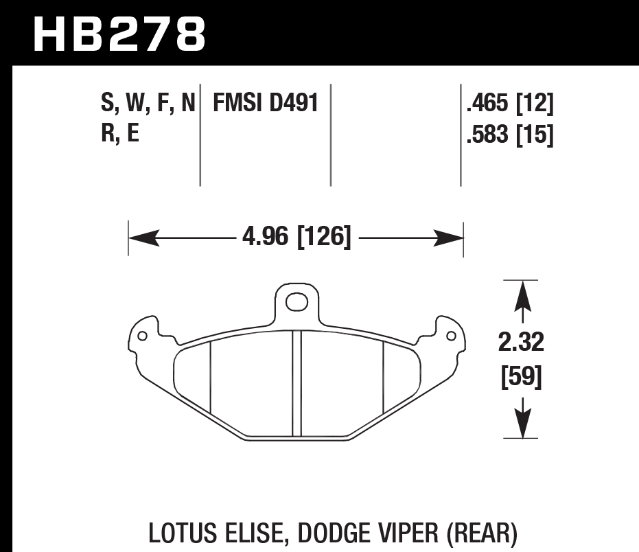 HAWK HT-10 Brake Pads 126mm x 59mm HWK-HB278S.465 - Rear