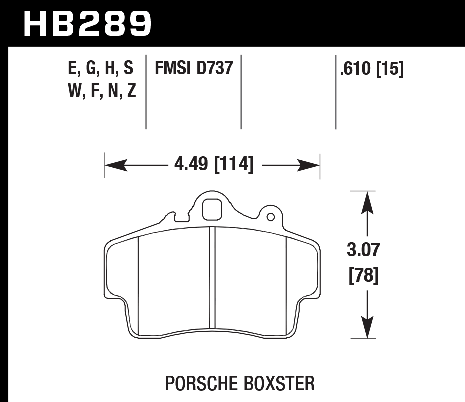 HAWK HPS 5.0 Brake Pads 114mm x 78mm HWK-HB289B.610 - Front