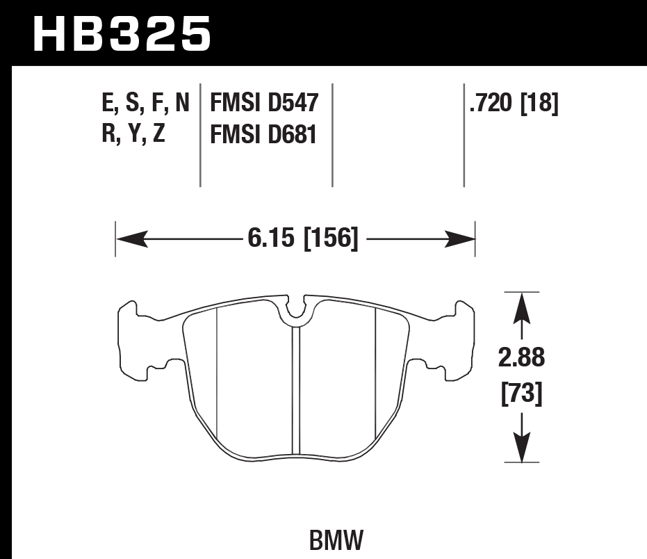 HAWK HPS 5.0 Brake Pads 156mm x 73mm HWK-HB325B.720 - Front
