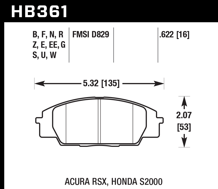 HAWK Blue 9012 Brake Pads 135mm x 53mm HWK-HB361E.622 - Front