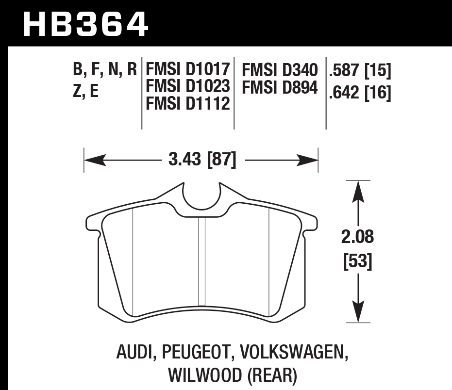 HAWK HPS Brake Pads 87mm x 53mm HWK-HB364F.587 - Rear