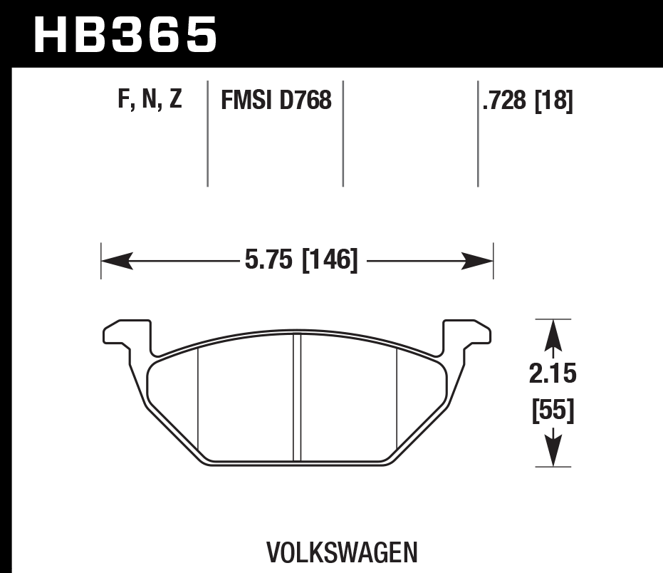HAWK HP Plus Brake Pads 146mm x 55mm HWK-HB365N.728 - Front