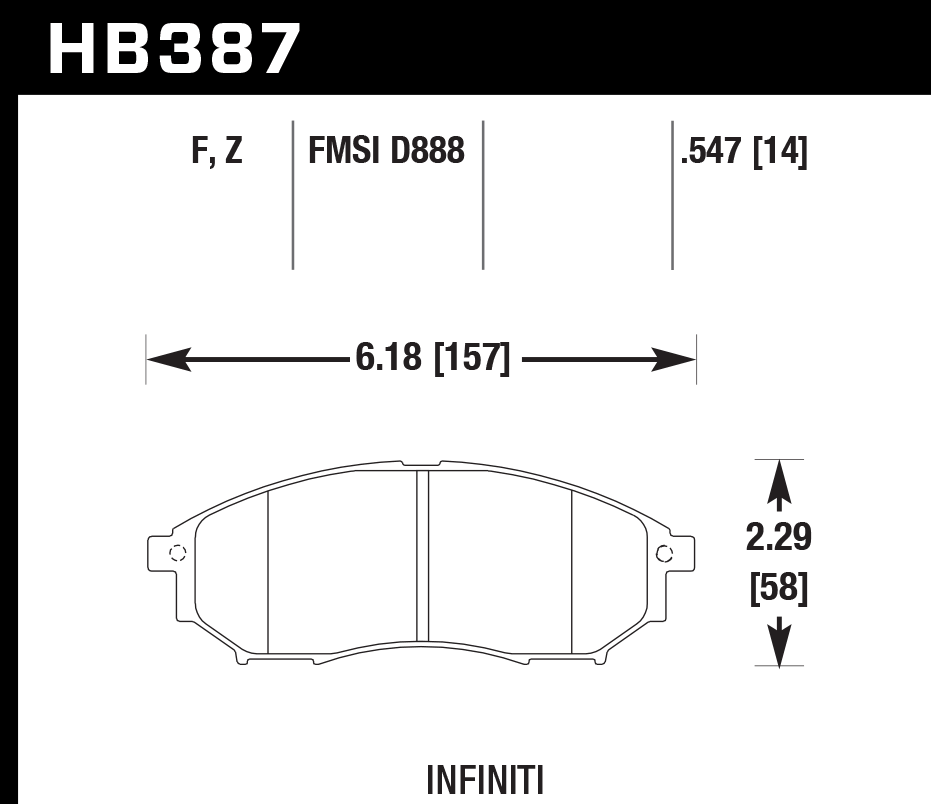 HAWK HPS Brake Pads 157mm x 58mm HWK-HB387F.547 - Front