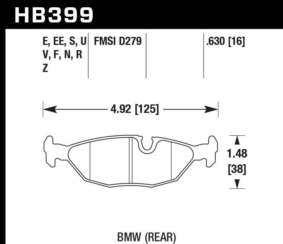 HAWK DTC 60 Brake Pads 125mm x 38mm HWK-HB399G.630 - Rear