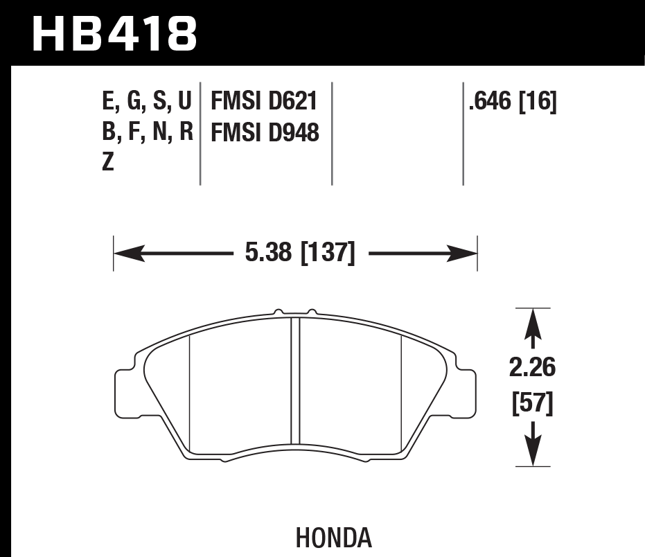 HAWK HP Plus Brake Pads 137mm x 57mm HWK-HB418N.646 - Front
