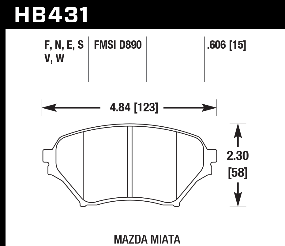 HAWK DTC 30 Brake Pads 123mm x 58mm HWK-HB431W.606 - Front
