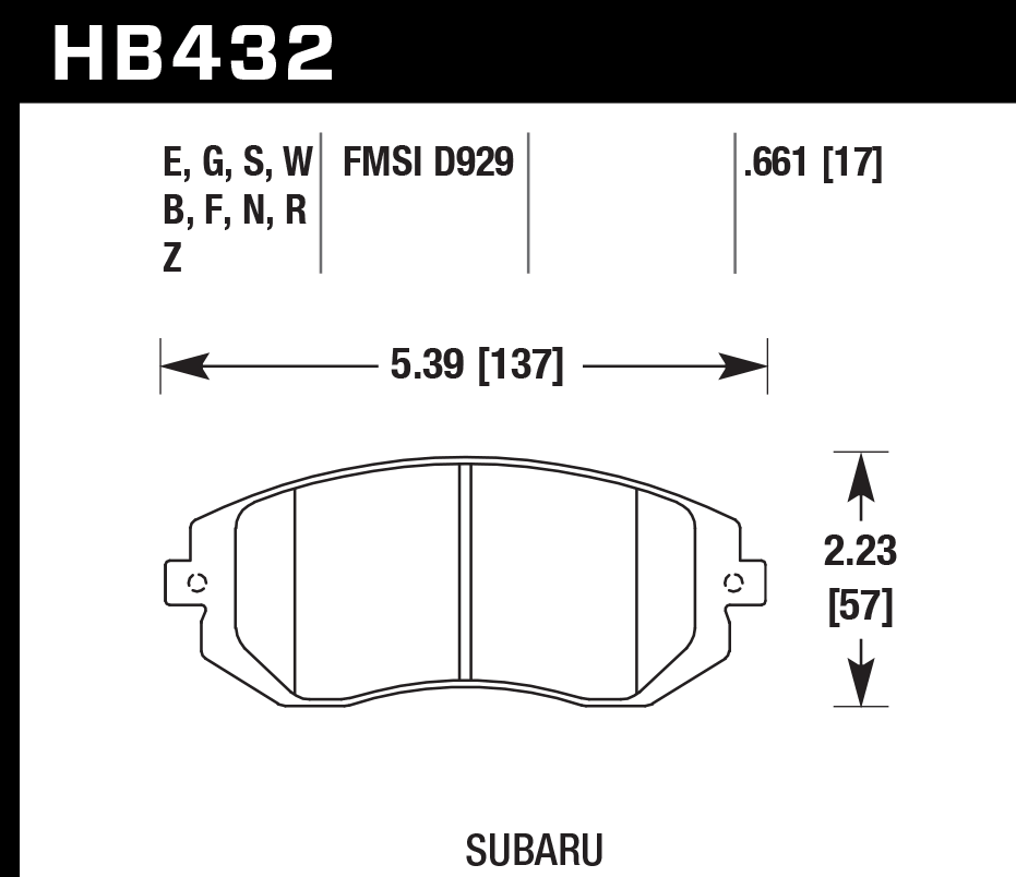HAWK DTC 60 Brake Pads 137mm x 57mm HWK-HB432G.661 - Front