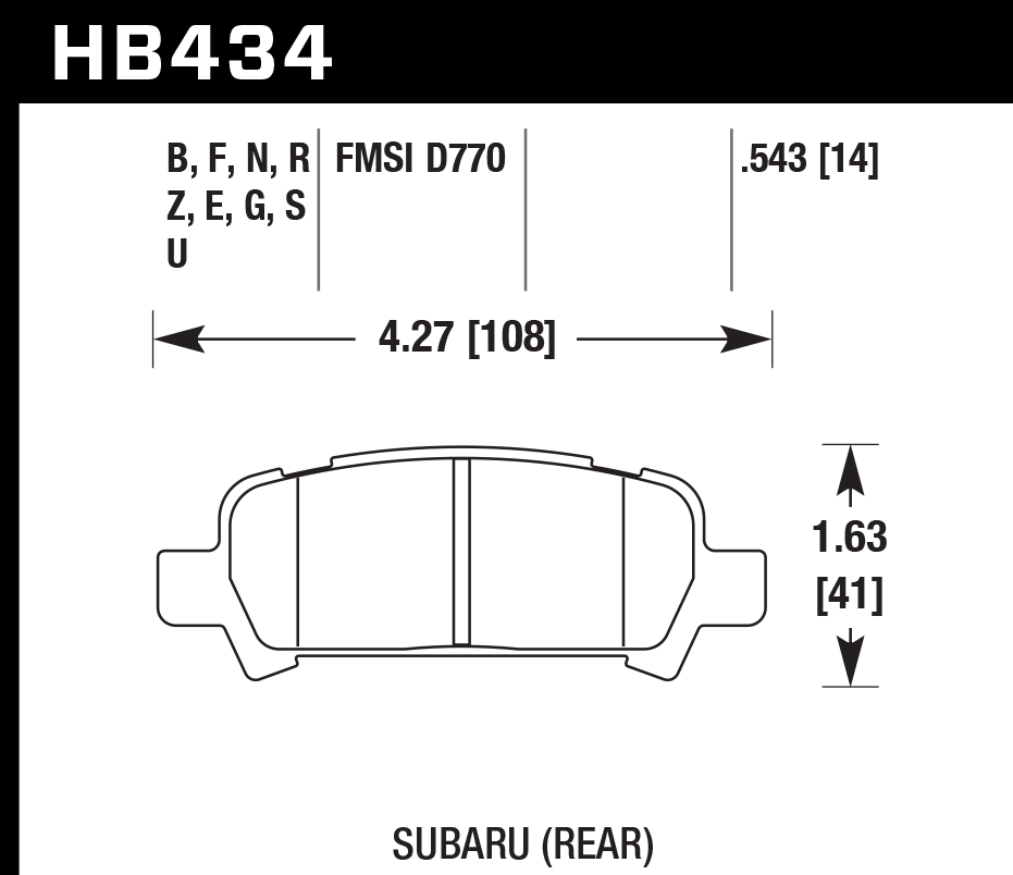 HAWK HP Plus Brake Pads 108mm x 41mm HWK-HB434N.543 - Rear