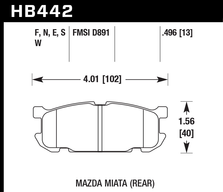 HAWK HP Plus Brake Pads 102mm x 40mm HWK-HB442N.496 - Rear