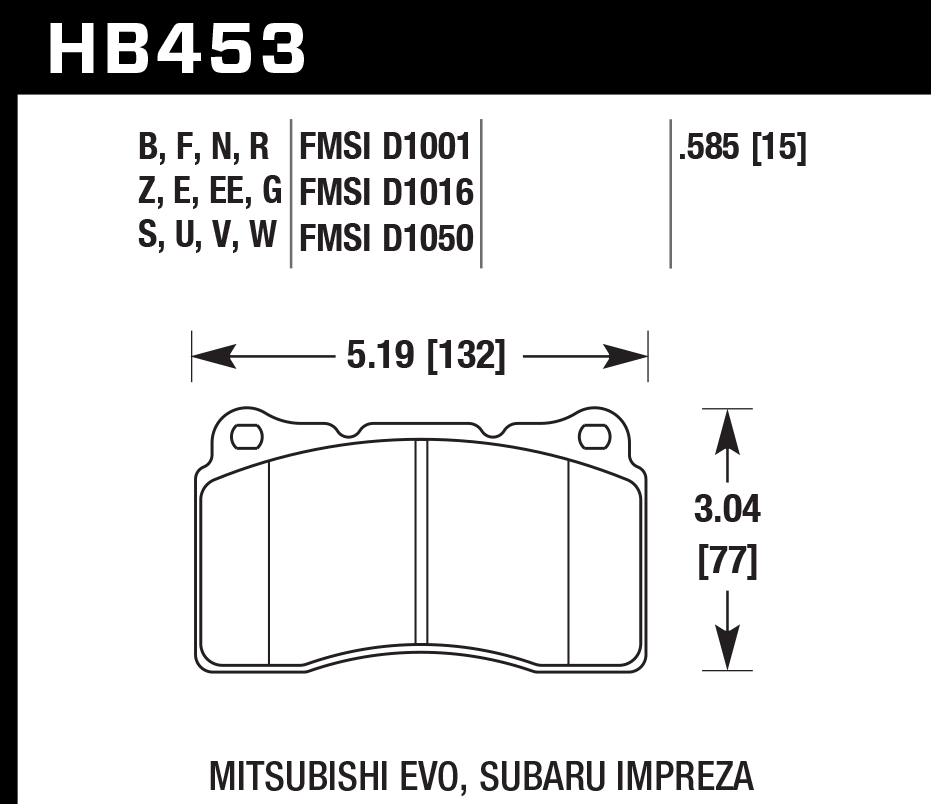 HAWK DTC 60 Brake Pads 132mm x 77mm HWK-HB453G.585 - Front