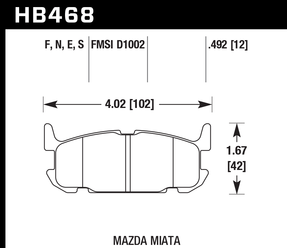 HAWK ER-1 Brake Pads 102mm x 42mm HWK-HB468D.492 - Rear