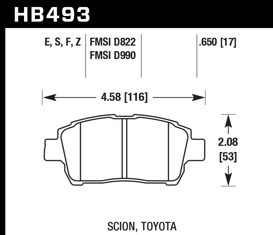 HAWK HPS Brake Pads 116mm x 53mm HWK-HB493F.650 - Front