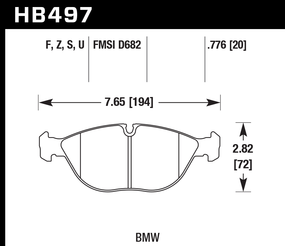 HAWK PC Brake Pads 194mm x 72mm HWK-HB497Z.776 - Front