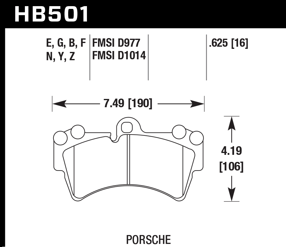 HAWK HPS Brake Pads 190mm x 106mm HWK-HB501F.625 - Front
