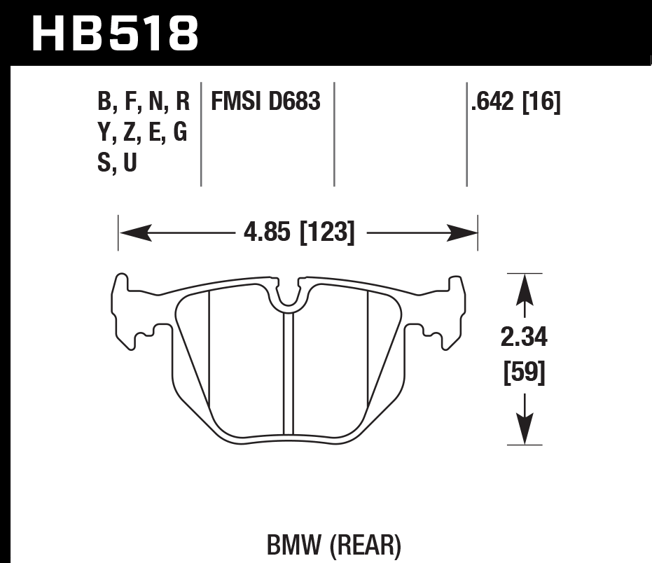 HAWK DTC 60 Brake Pads 123mm x 59mm HWK-HB518G.642 - Rear