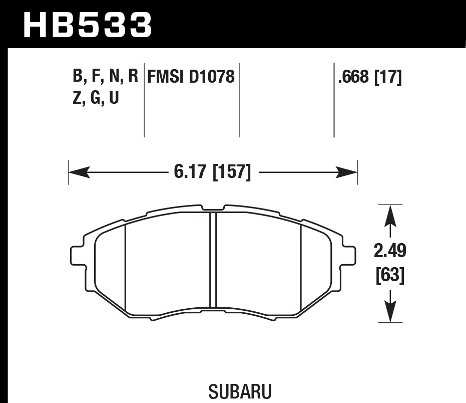 HAWK DTC 70 Brake Pads 157mm x 63mm HWK-HB533U.668 - Front