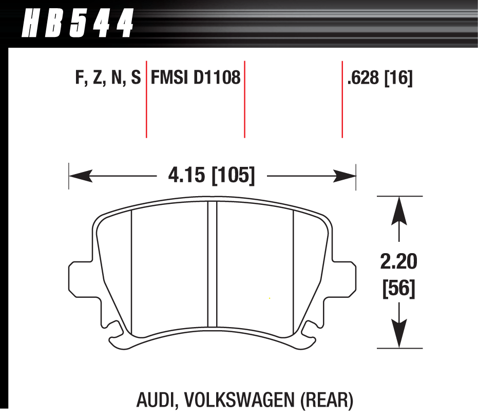 HAWK HPS 5.0 Brake Pads 105mm x 56mm HWK-HB544B.628 - Rear