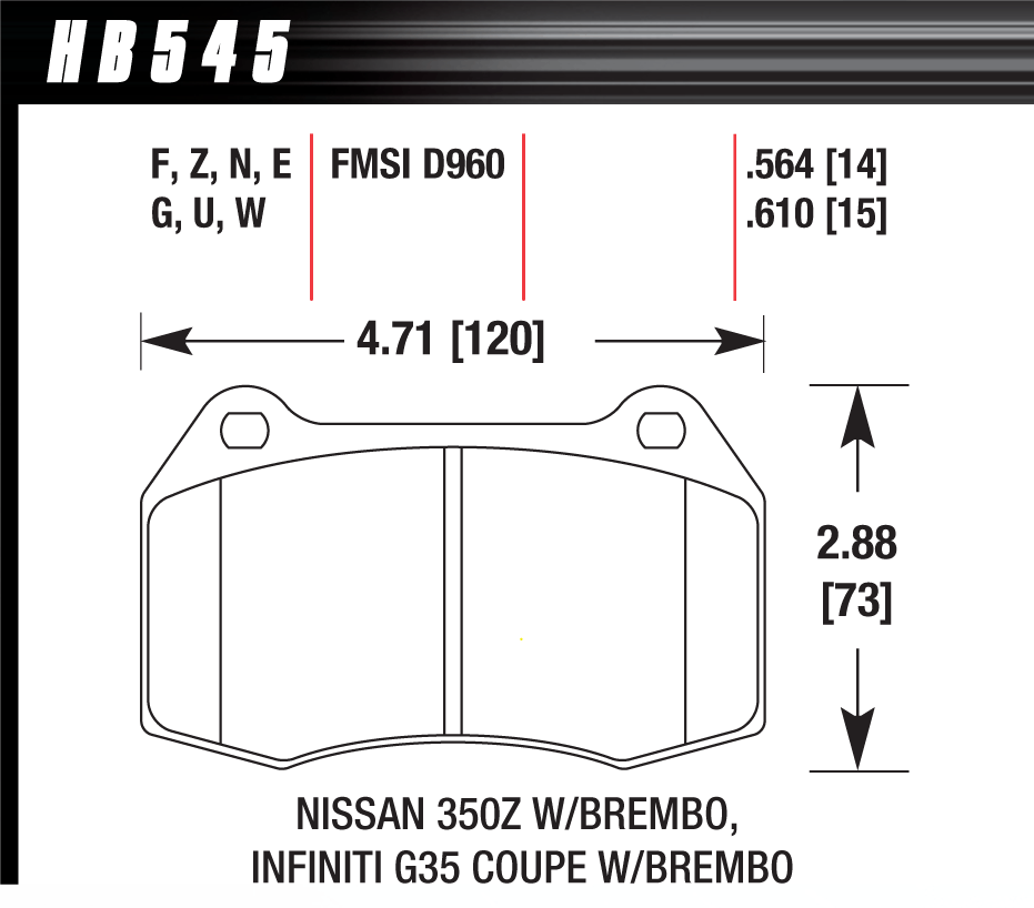 HAWK HPS 5.0 Brake Pads 120mm x 73mm HWK-HB545B.564 - Front