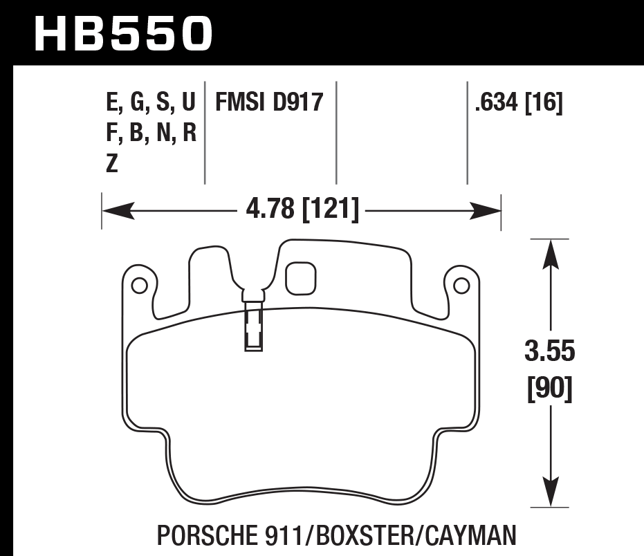 HAWK HPS Brake Pads 121mm x 90mm HWK-HB550F.634 - Front