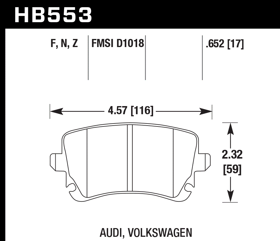HAWK PC Brake Pads 116mm x 59mm HWK-HB553Z.652 - Rear