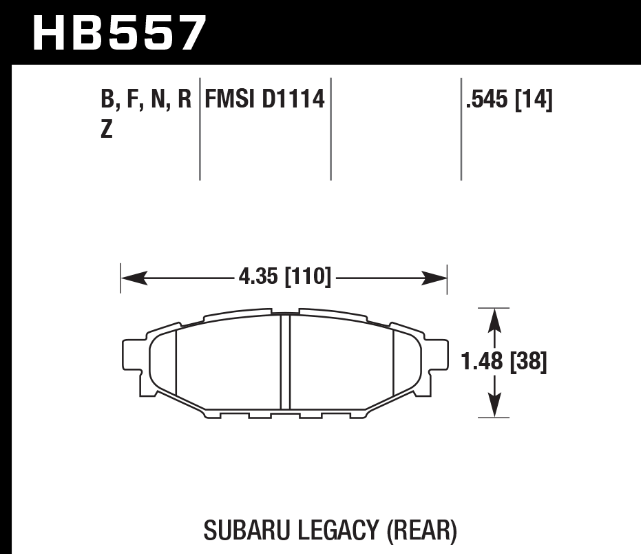 HAWK PC Brake Pads 110mm x 38mm HWK-HB557Z.545 - Rear