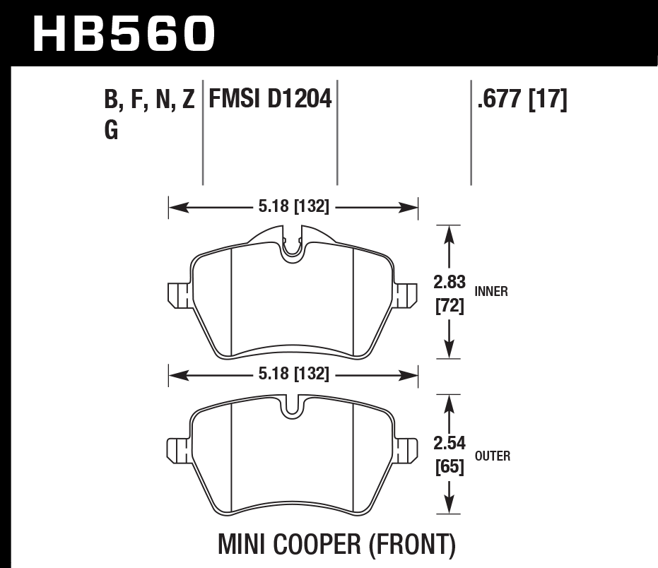 HAWK HP Plus Brake Pads 132mm x 72mm HWK-HB560N.677 - Front