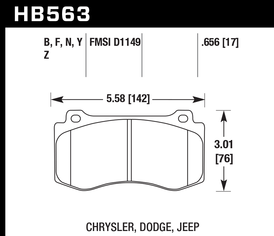 HAWK HPS Brake Pads 142mm x 76mm HWK-HB563F.656 - Front
