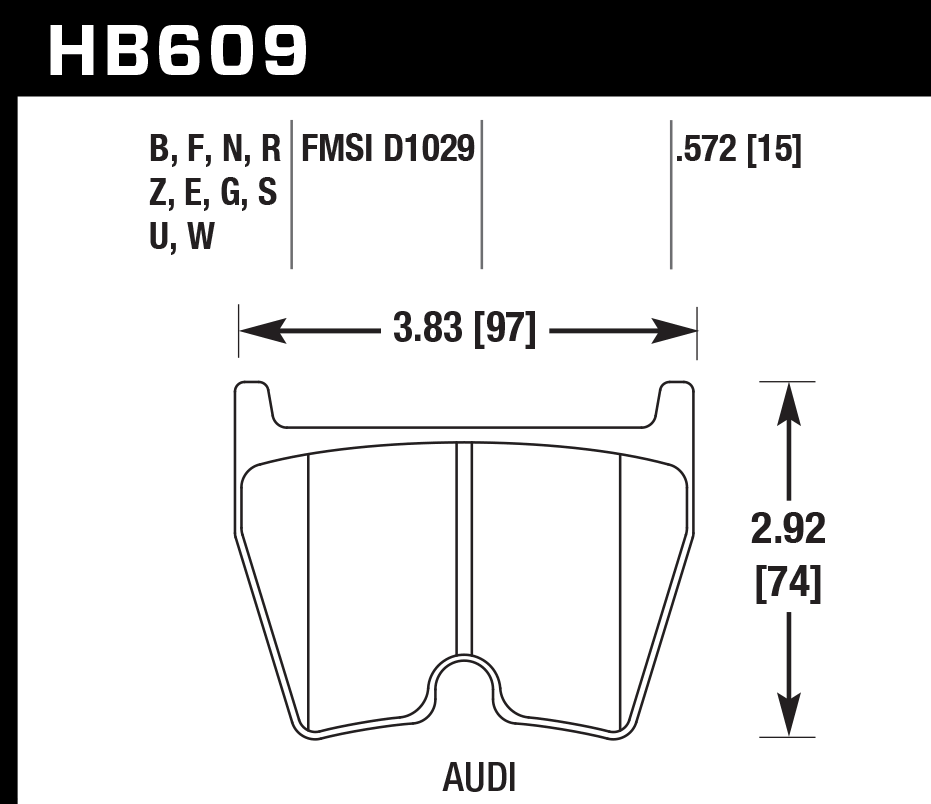 HAWK HP Plus Brake Pads 97mm x 74mm HWK-HB609N.572 - Front