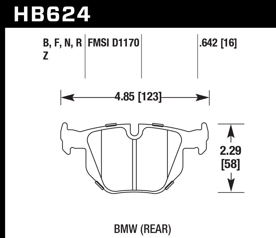 HAWK PC Brake Pads 123mm x 58mm HWK-HB624Z.642 - Rear