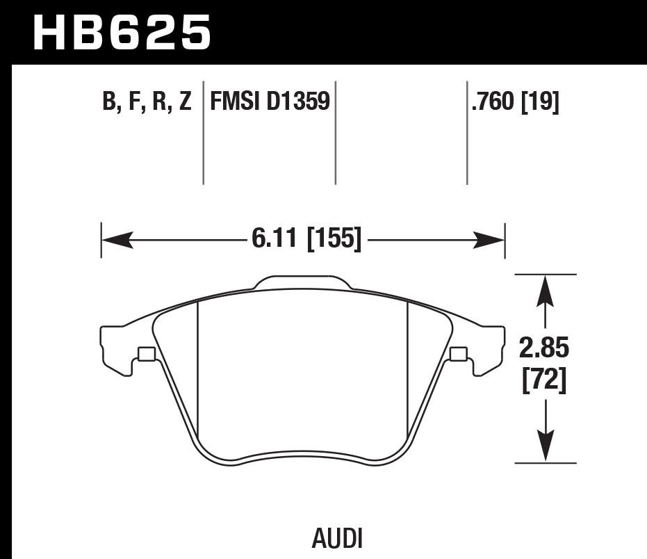 HAWK HPS 5.0 Brake Pads 155mm x 72mm HWK-HB625B.760 - Front