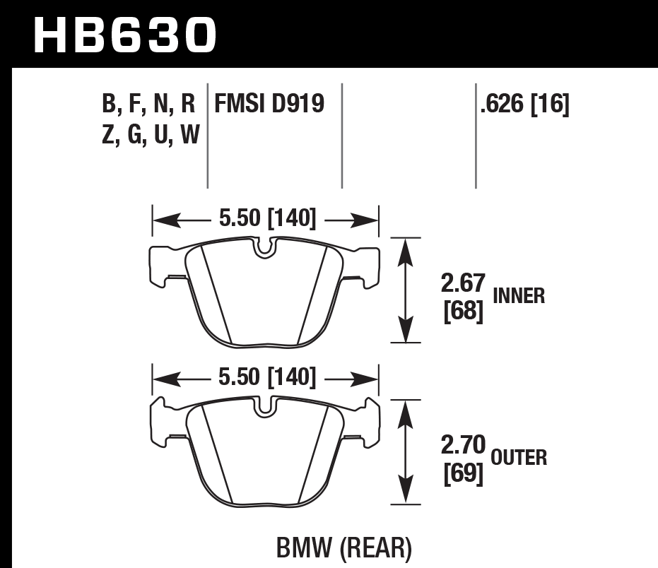 HAWK DTC 30 Brake Pads 140mm x 69mm HWK-HB630W.626 - Rear