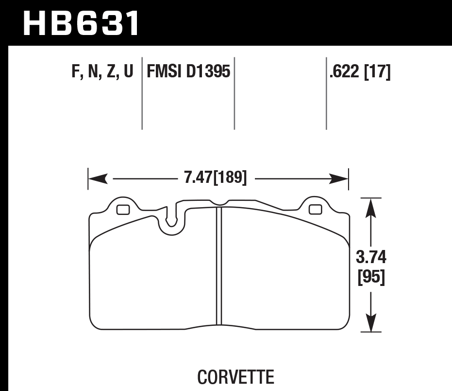 HAWK HPS Brake Pads 189mm x 95mm HWK-HB631F.622 - Front